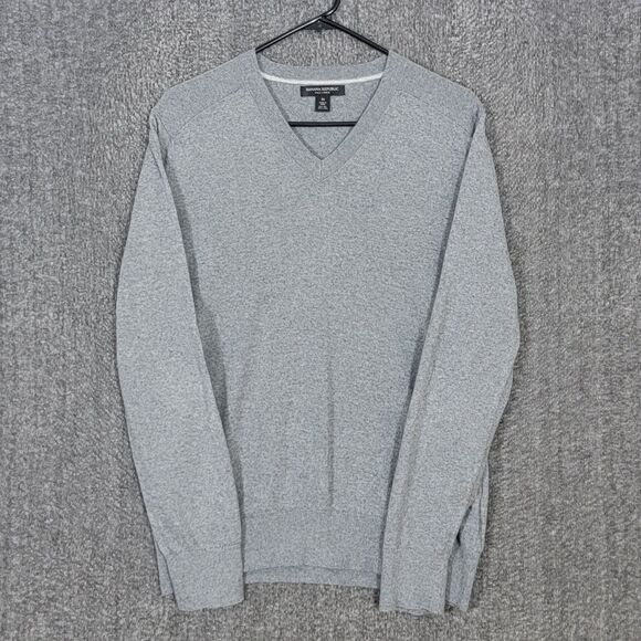 Banana Republic Sweater Mens Medium Gray Silk Linen Blend Long Sleeve V Neck - Picture 1 of 12